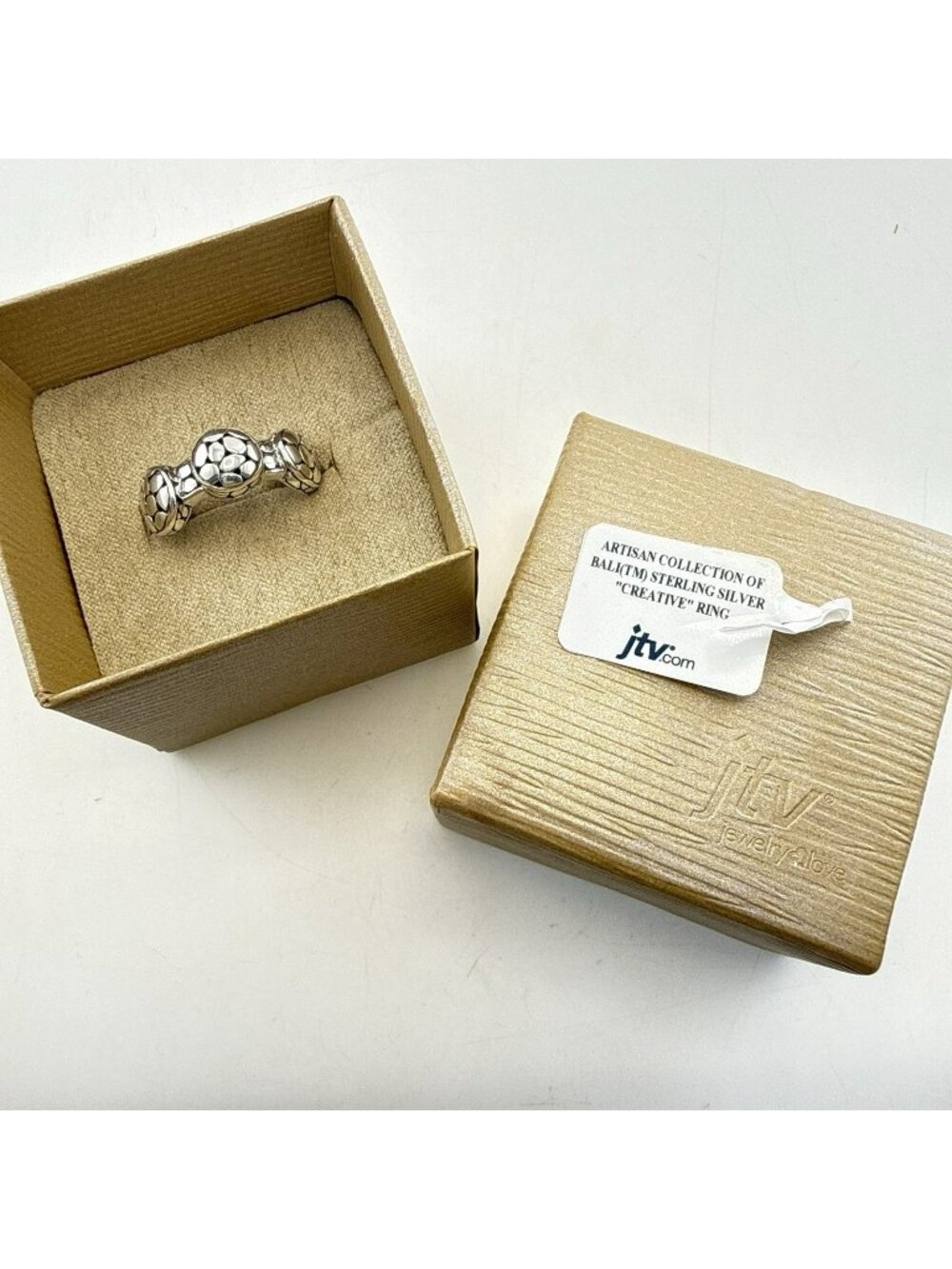Sarda Sterling Silver Ring Pebbled Bali 925 Size 9 Rope Cobblestone Caviar